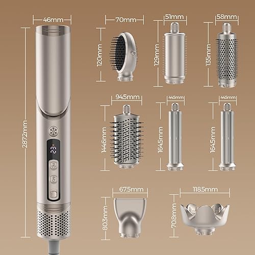 Miniatura 7 de Estilizador de Aire Caliente y Cepillo Secador 8 en 1, estilizador iónico de cabello para dar volumen, rizar, alisar, secado rápido con rizadores de