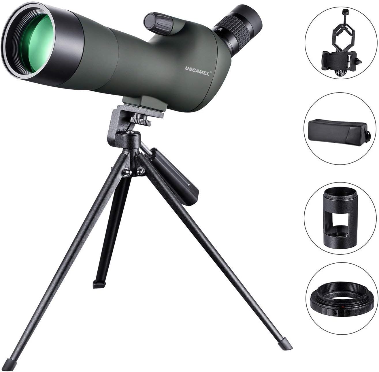 USCAMEL®20-60X60 Magnification Bird Watching Spotting Scope, Waterproof, Mobile Phone Camera Clip and Cannon Photography Kit, Suitable for Adults Bird Watching, Viewing, Start Watching, Shooting and Travel