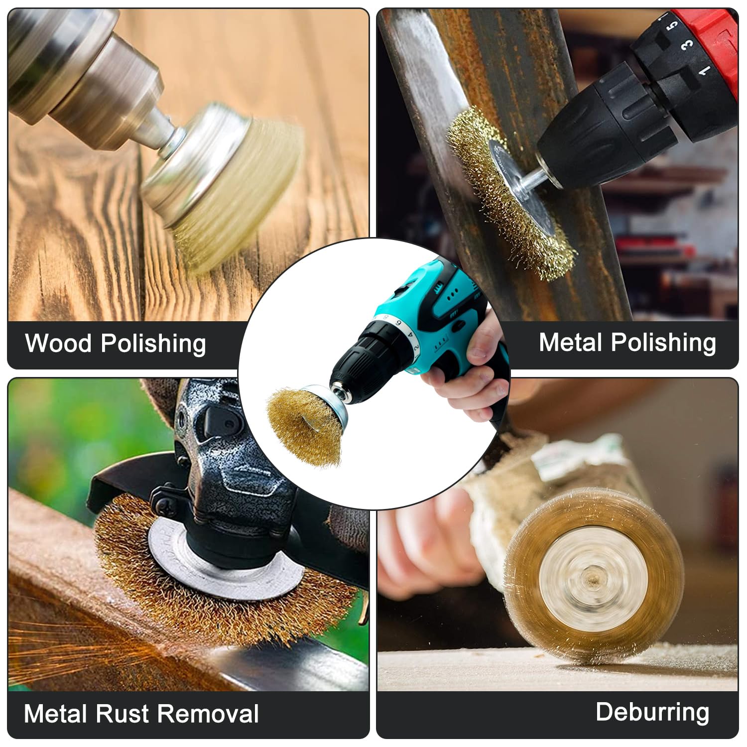 JIZZU 9Pcs Brosse Métallique Pour Perceuse, Brosse Métallique Laiton