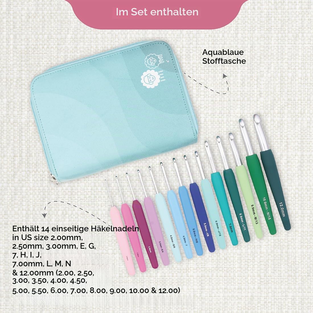 KnitPro Waves Häkelnadel-Set - 14 Haken Grande Geschenkset, Größen 2-12 mm, ergonomische weiche Griffe, weicher Gummigriff für arthritische Hände, leichte & bequeme Häkelnadeln zum Stricken