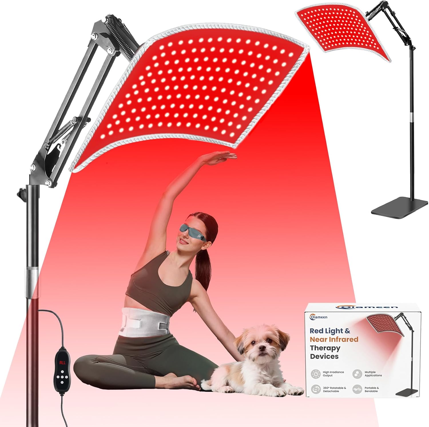 3-in-1 red light therapy panel - 36w red light therapy for face and body with stand & belt, 660nm 850nm infrared light therapy for pain relief, skin health, for back, shoulder, knee, waist
