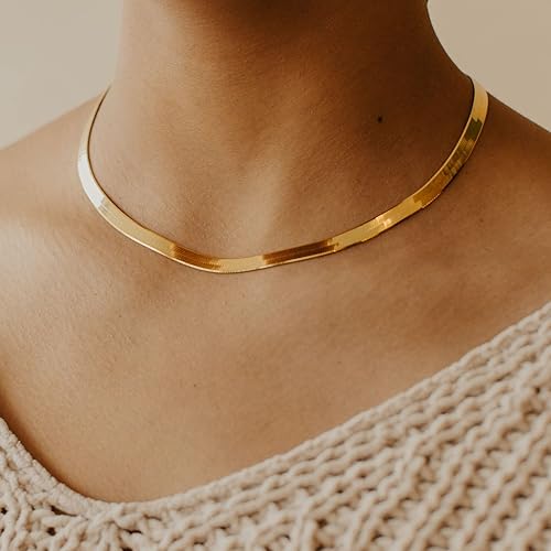 Miniatura 2 de CHESKY Collar de oro para mujer - Chapado en 14KPlata esterlina S925, collar de cadena de serpiente, delicado y simple collar de espiga gruesa