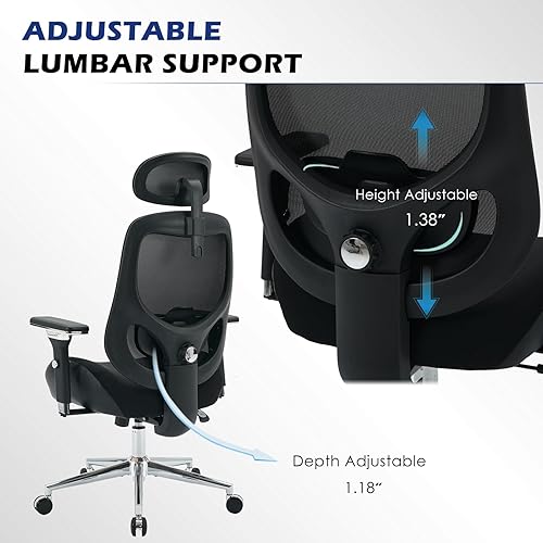 Miniatura 9 de BOSMILLER Silla de oficina grande y alta de 700 libras con cojín de asiento ancho y grueso para sentarse todo el día, silla de escritorio ergonómica
