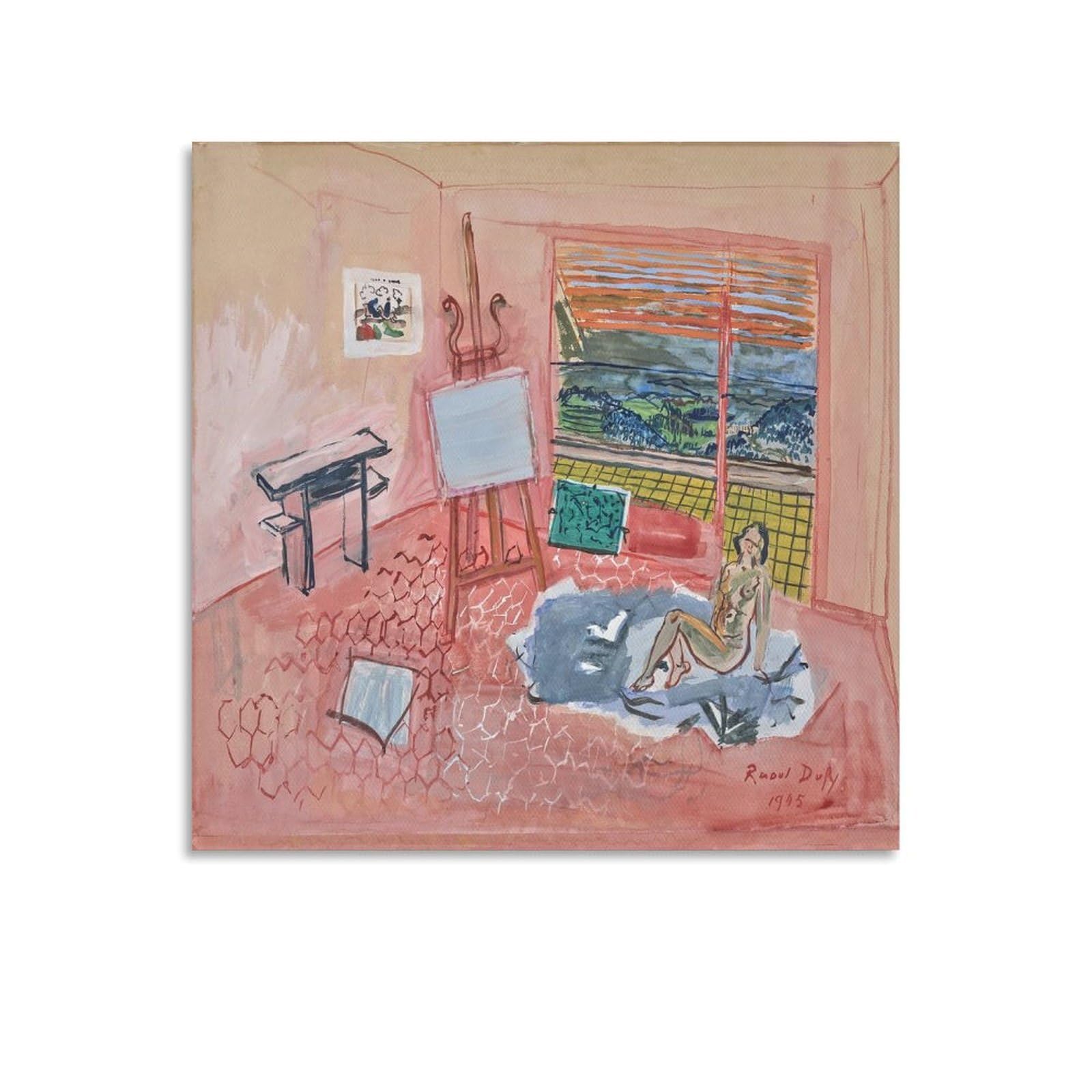 KLAGCBDF Raoul Dufy Nu Dans L'atelier Rouge De Vence Artworks Picture Print Poster Wall Art Painting Canvas Decor Home Posters 24x24inch(60x60cm)