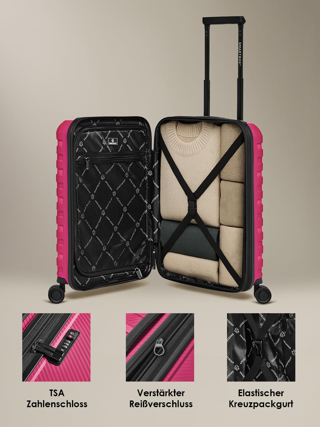 SMARTBOX Bagaż podręczny, walizka, kieszeń na laptopa, otwór z przodu, zamek TSA | 36 x 22 x 55 cm, polipropylen, 4 podwójne kółka, bagaż pokładowy, edycja 01