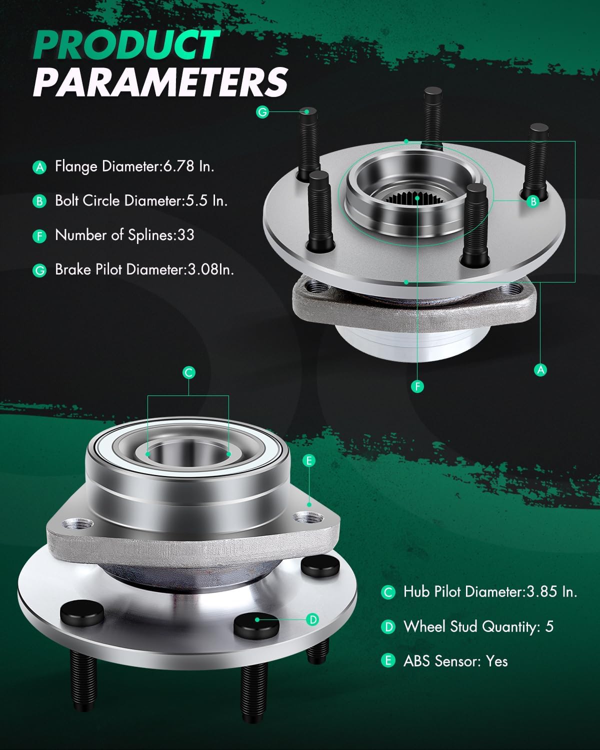 SCITOO 515006 Wheel Hub Bearing Assembly for Dodge Ram 1500 Pickup 4X4 4WD 1994 1995 1996 1997 1998 1999 Front Left Right Hub Assembly