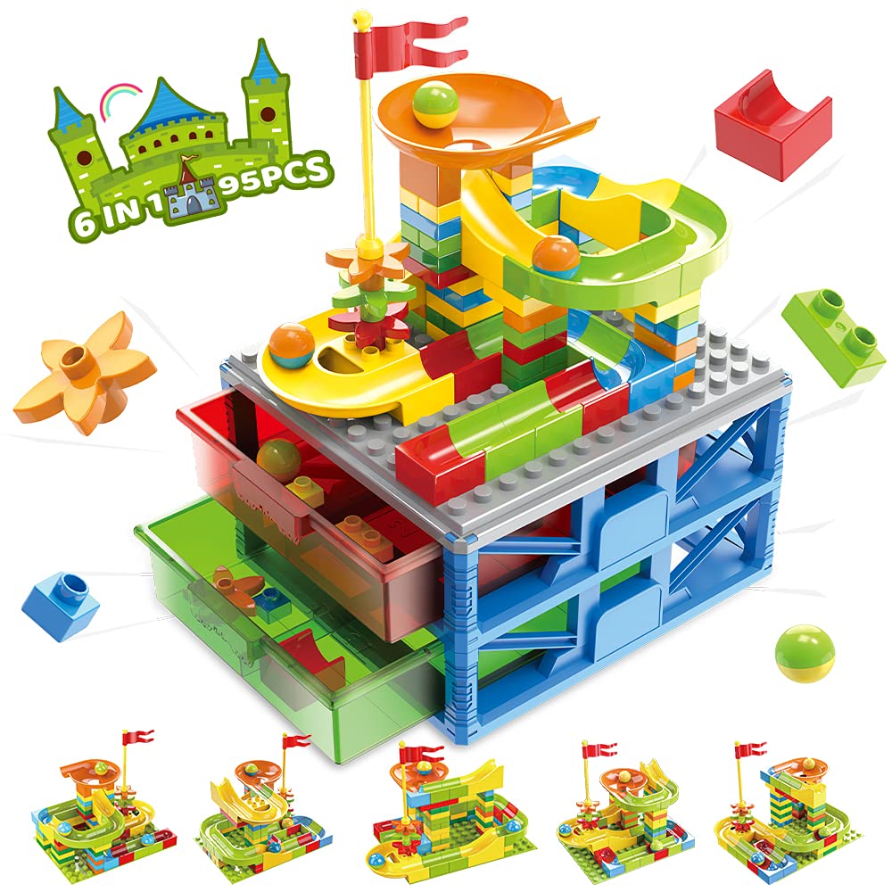 STEM Building Blocks Set for Kids Ages 4-8, Marble Run Building Toys Bricks for Toddlers, Constructi