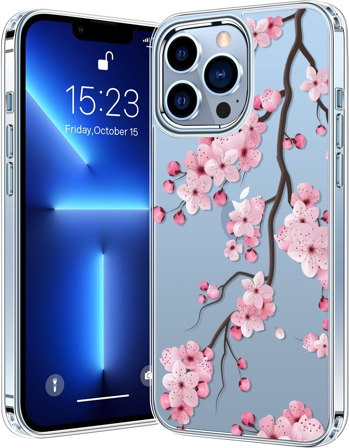 BICOL iPhone 13 Pro Max Case,Crystal Clear Cover with Fashionable Designs for Girls Women,Shockproof Slim Fit Protective Phone Case for Apple iPhone 13 Pro Max 6.7 Inch Peach Blossoms