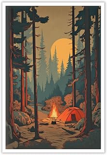Vintage Nature Landscape Forest Canvas Wall Art Vintage Forest Campfire Camping Landscap Posters Campsite Prints Painting Inspirational Wall Decor For Home Bedroom Dorm Wall Decor 12x16 Unframed