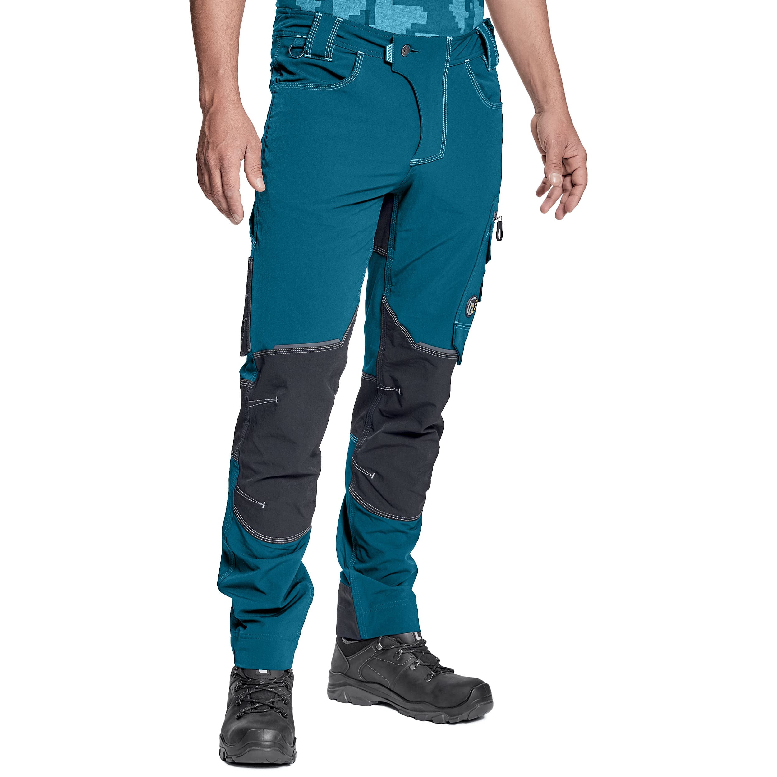CERVA Neurum PFM PFM Elastyczne spodnie robocze slim fit z wieloma kieszeniami ze wzmocnieniem Cordury na kolanach i odblaskowymi detalami Rozmiar 50, Petrol Blue