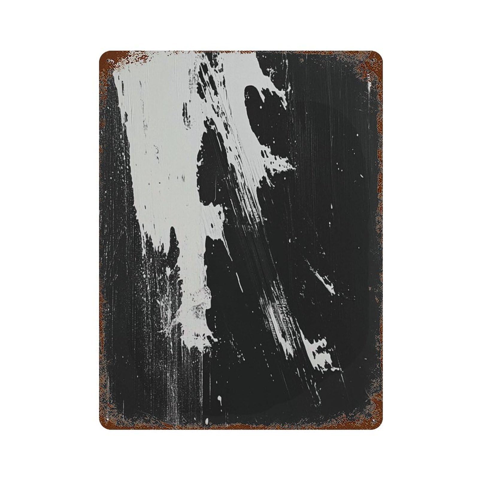 xiaoxiaoshen Abstract Black & White – Bold Brushstroke Minimalist Modern Grunge Ink Splas Wall Decor Art Metal Tin Poster Modern Home Decor Art Home Bar Shop Decorations Vintage Sign 40x30cm
