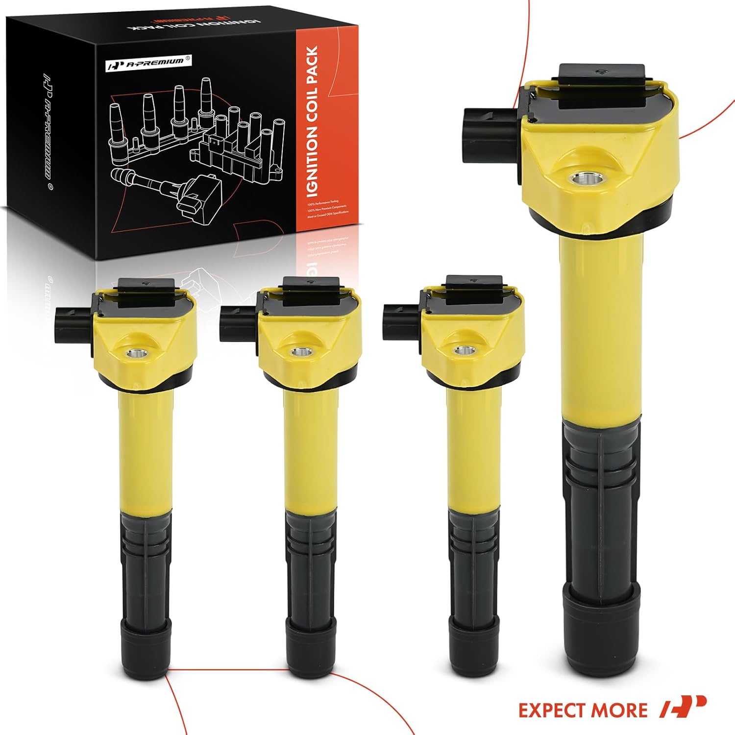 A-Premium Engine Ignition Coil Pack Compatible with Honda CR-V CRV 2015-2019, Accord 2013-2017 & Acura TLX 2015-2020, ILX 2016-2022, 2.4L, Yellow, Set of 4