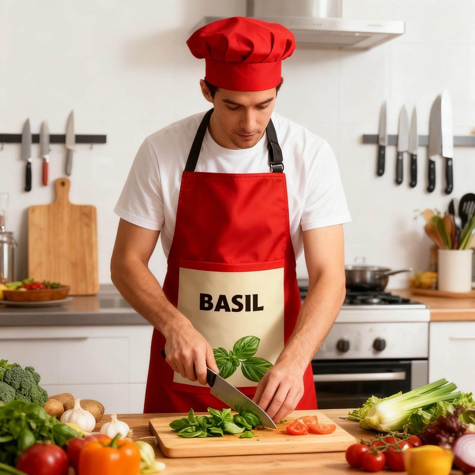 Grembiule da cucina 6 pezzi costume speziato e cappello grande gruppo grembiule rosso condimento con su di esso adatto per adulti femminili gioco di ruolo di gruppo