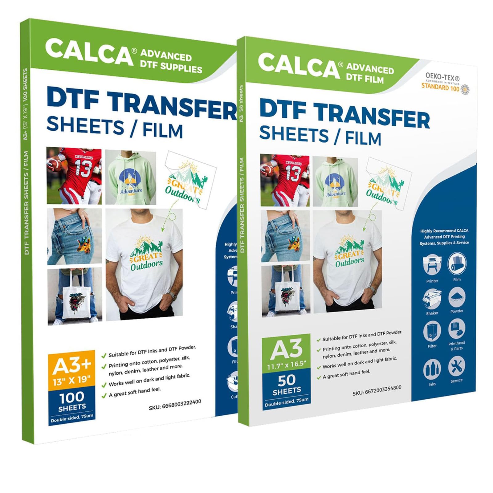 CALCA DTF Film A3 DTF Transfer Film 13" x 19" for Sublimation, Premium DTF Transfer Film Sheets for Inkjet Printer, Hot Peel(100 Sheets13"x19"+50 SheetsA3)