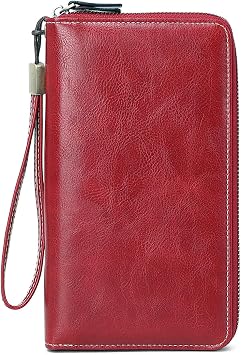 Womens Wallet RFID Blocking Credit Card Holder Large Capacity Long Ladies BillfoldWine red