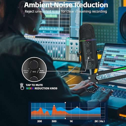 Miniatura 6 de ZealSound Micrófono USB para PC, 3 cápsulas, 4 patrones de pastilla, micrófonos de computadora de estudio con perilla de
