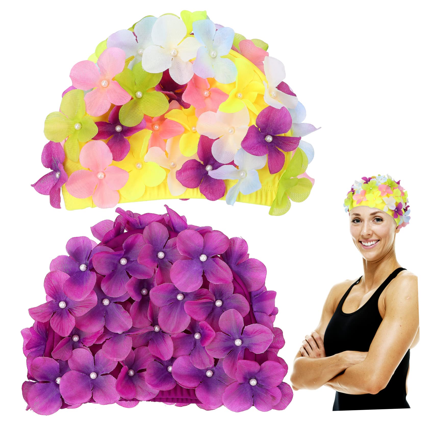 POPETPOP 5 Juegos Gorro De Baño De Flores Gafas De Natación para Adultos Gorro De Baño Adulto Gorras para Mujer Gorro De Baño De Tela para Mujer Y Adulto Piscina Tela De Nailon 2 Piezas * 5
