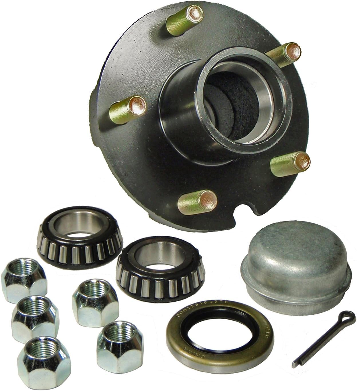 Rigid Hitch Pre-Greased Trailer Hub Kit (RHI-150-PG) 5 Bolt on 4-1/2" Bolt Circle with 1 Inch I.D. Bearings