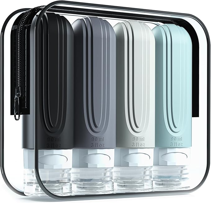 Mrsdry Travel Bottles for Toiletries, TSA Approved 90ml Travel Size Containers, BPA Free Leak Proof Squeezable Silicone Tubes for Shampoo Conditioner Lotion Soap with Clear Bag and Labels