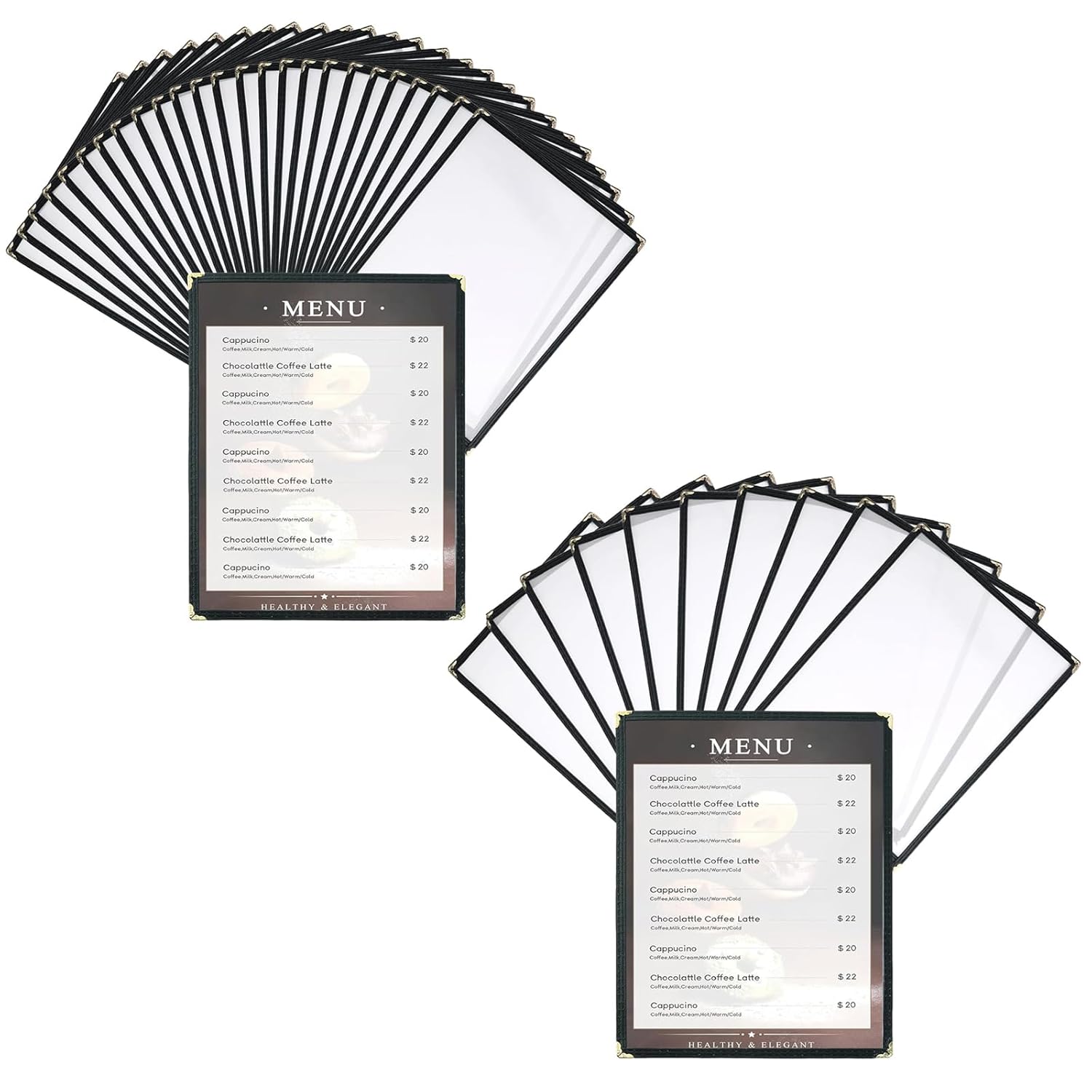 35 Pack 8.5 x 11 Inch 1 Page 2 View Menu Covers, Various Style Menu Sleeves Clear View Menu Holder for Kitchen, Restaurant Supplies, Drink, Wine Menu (1 Page 2 View)