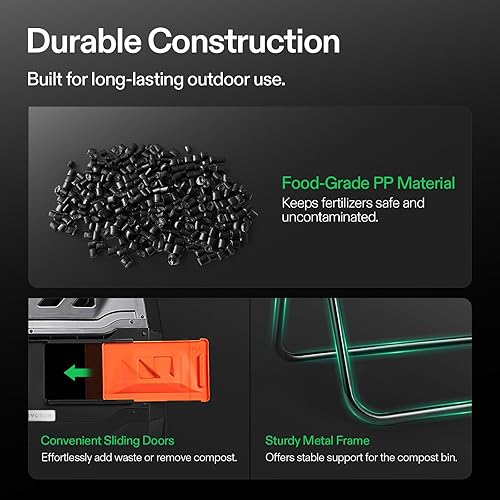 Miniatura 5 de VIVOSUN Compostador giratorio para exteriores con doble lote giratorio y termómetro de compost, termómetro de tierra para patio trasero con esfera