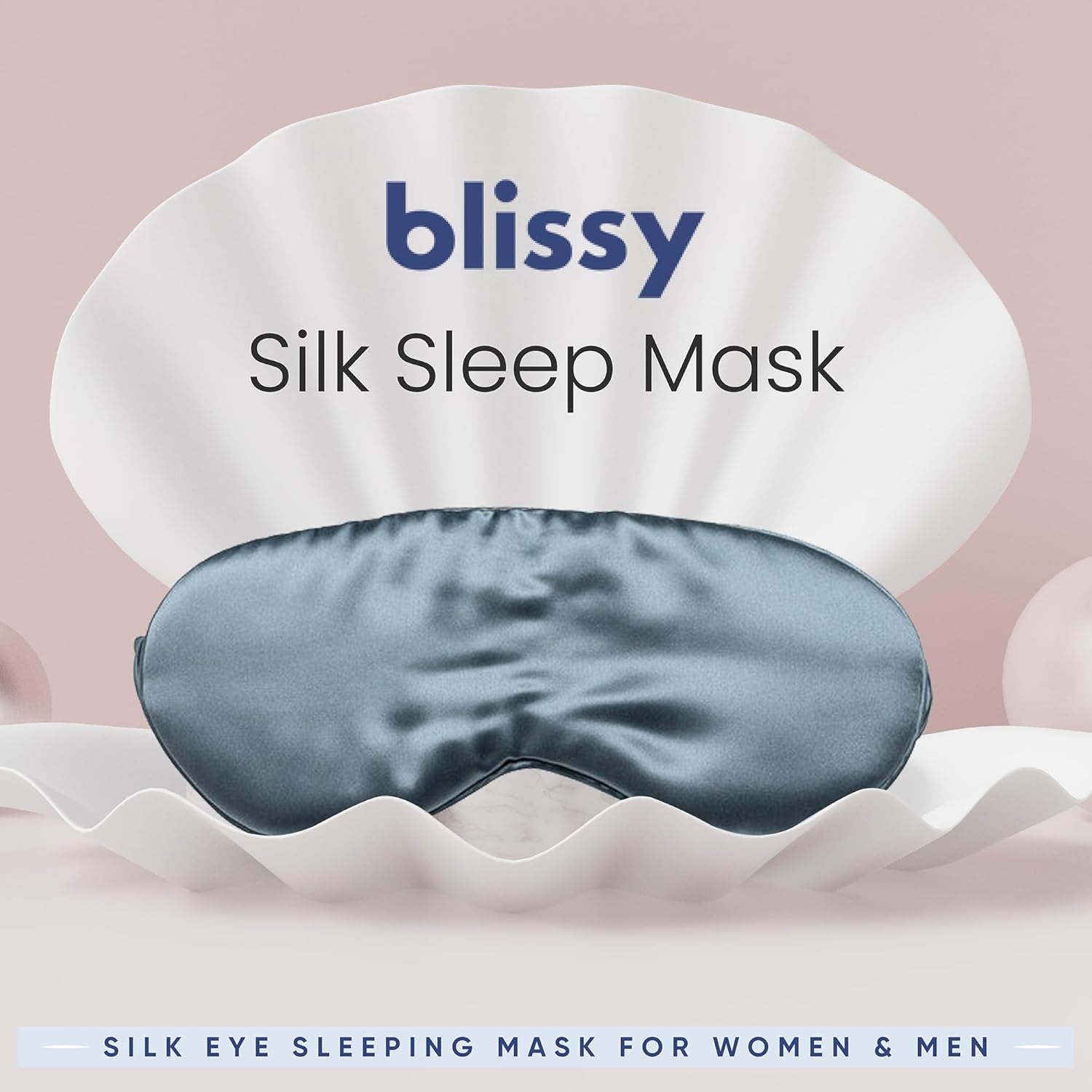 Blissy Silk Sleep Mask - Eye Sleeping Mask for Women & Men for Total Blackout - 100% Pure Mulberry Silk, 22 Momme 6a Fibers - Blindfold Sleep Mask Side Sleeper Eye Cover (Ash Blue)