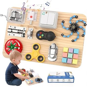 Busy Board Fidget Toy for Toddler Kid Early Development, Fidget Sensory Learning Motor Skills Montessori Toy for Age 3 4 5, Airplane Car Travel Toy Birthday Gifts Educational Activities for Boy Girl