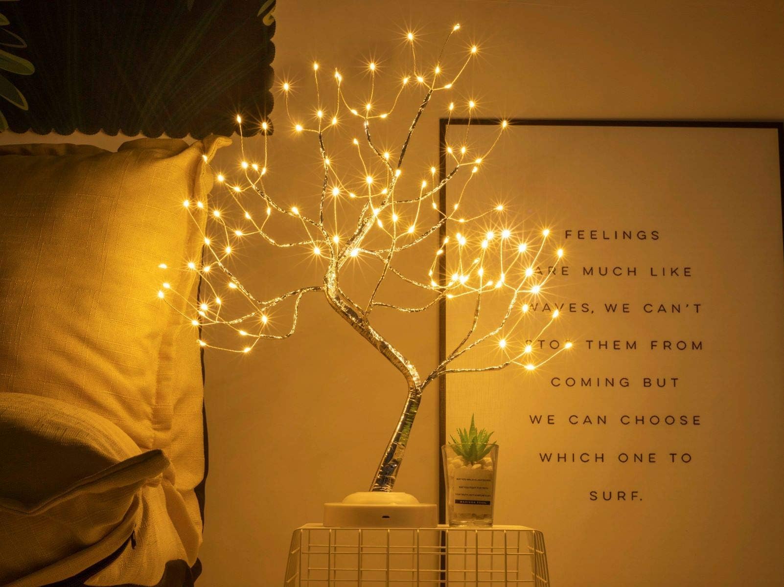 Tabletop Tree Light Artificial Tree 108 LED Fairy Tree Lamp with Sound Reflection Battery/USB Operated for Indoor Home Decoration (Warm White)