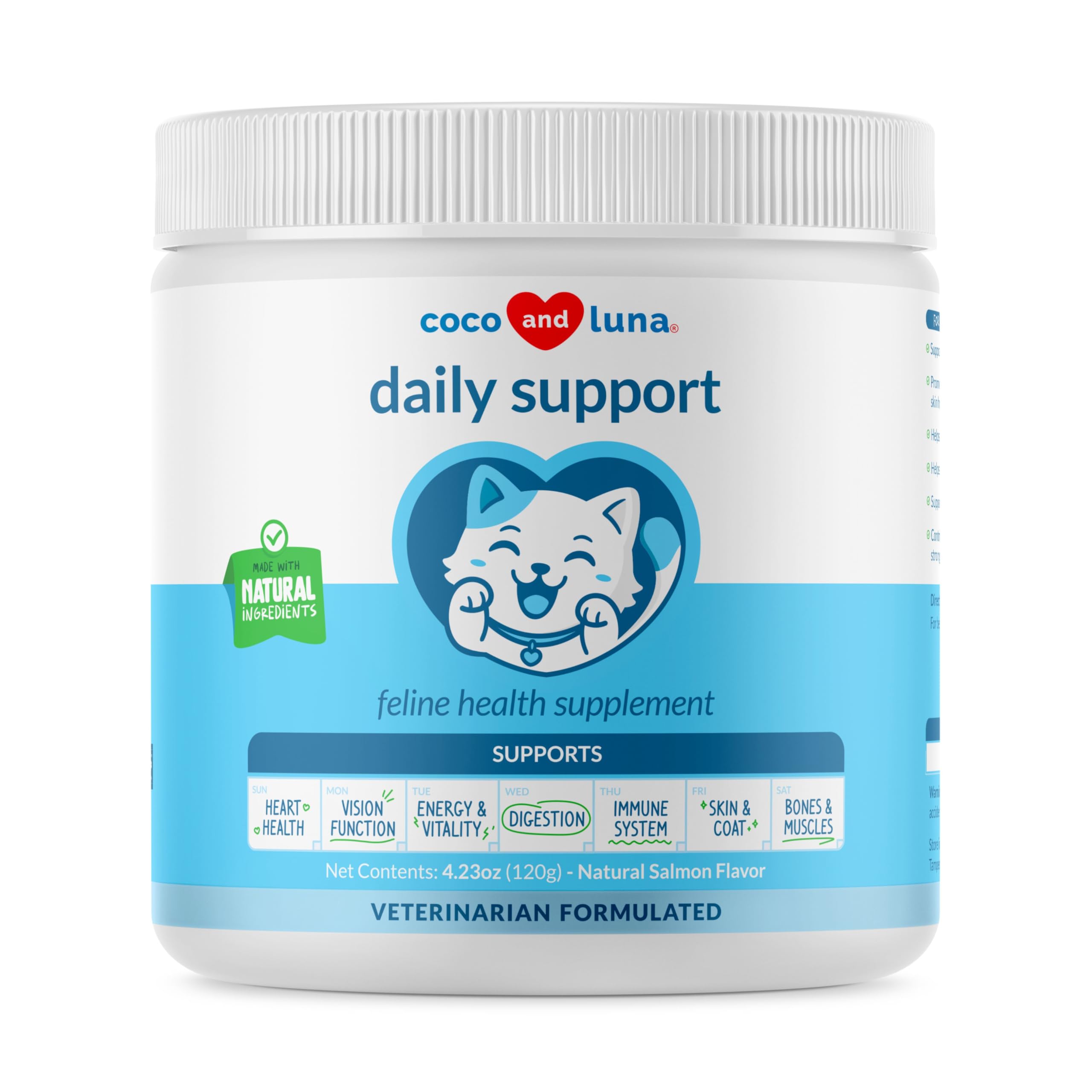 Multivitamin for Cats - 4oz Powder - L-Lysine, Taurine, and Spirulina for Immune Support and Eye Health - Fish Oil & Vitamins for Skin and Heart Health. (for Cats)