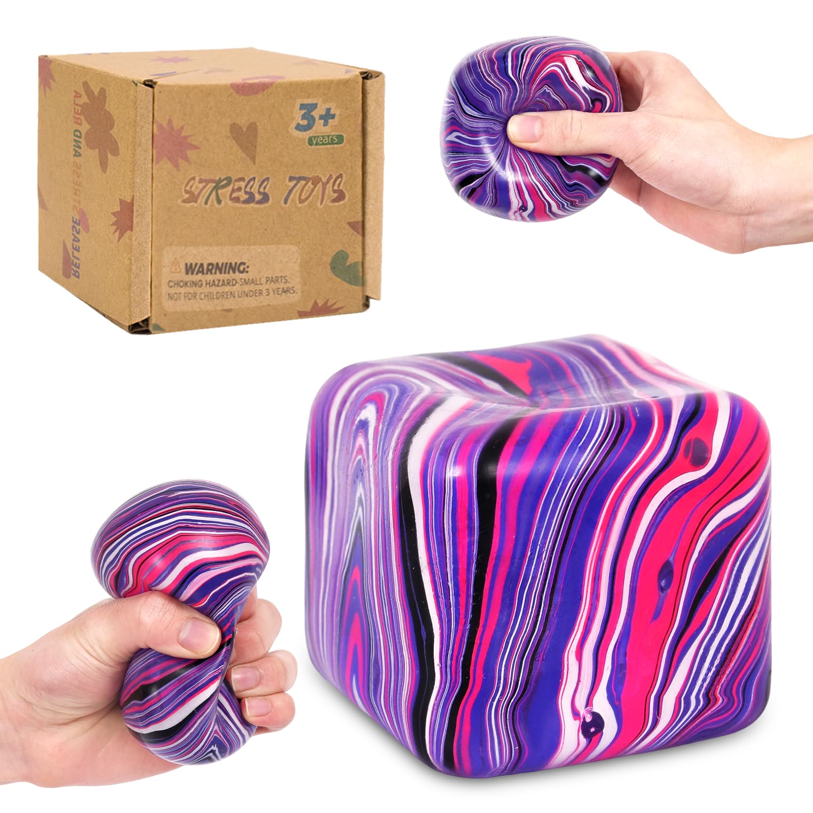 Zanyblox Squeeze Toys Squishy Cubes – 1.97in Marbled Squishy Cube Stress Ball for Autism, Durable Flow Pattern Squeeze Toy for Adults and Children Age 3+ (Purple)