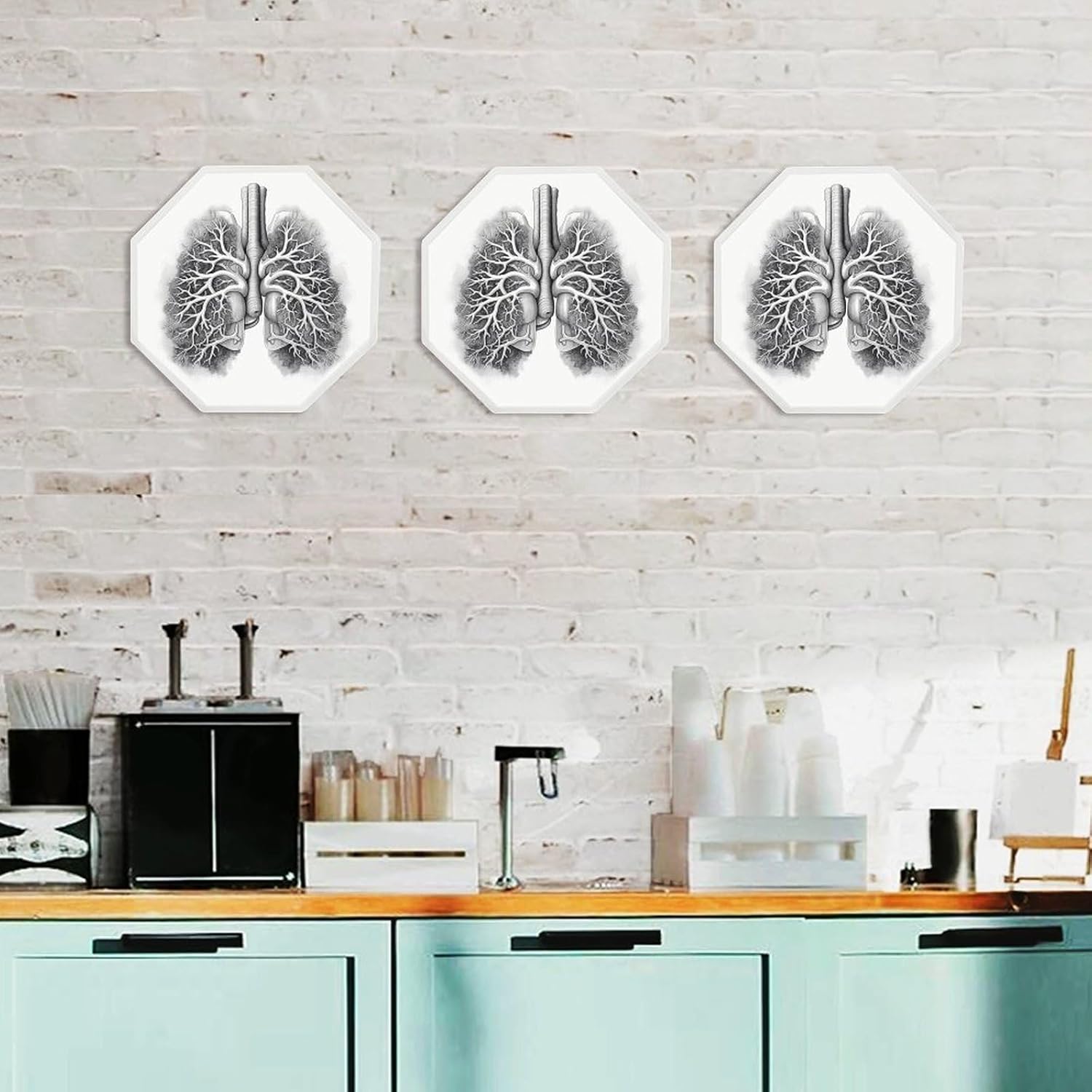 Ctagon Metal Sign for Home, Modern Display Plate for Kitchen, Lungs Vector Image Plates Accent Hanging Wall Decorations 3PCS for Living Room, Bedroom, Hallway, Hotel