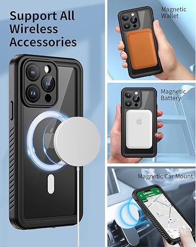 Miniatura 2 de Lanhiem Funda magnética para iPhone 14 Pro, impermeable, a prueba de polvo, a prueba de golpes, con protector de pantalla integrado compatible con
