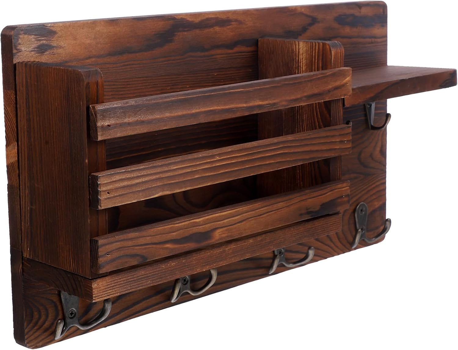 Wall-Mounted Wooden Key Holder and Multi-Functional Storage Rack with Key Hooks for Living Room Entryway Organizer Shelf