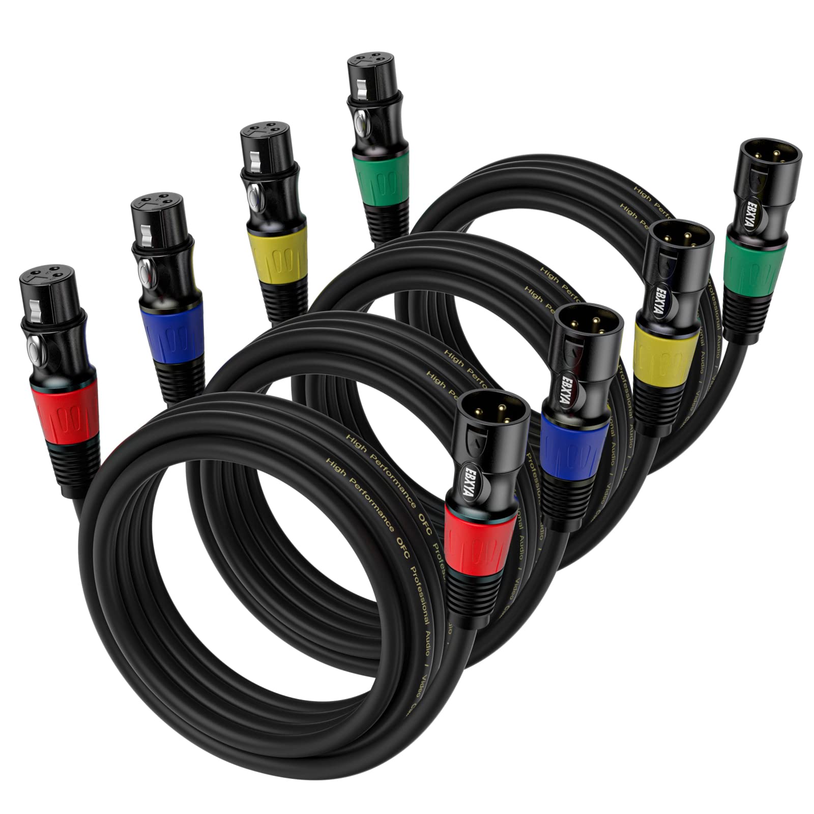 EBXYA 6ft XLR Male to Female Cable - 4-Pack with Balanced XLR Cables for Mic Mixer, Recording Studio, Speaker