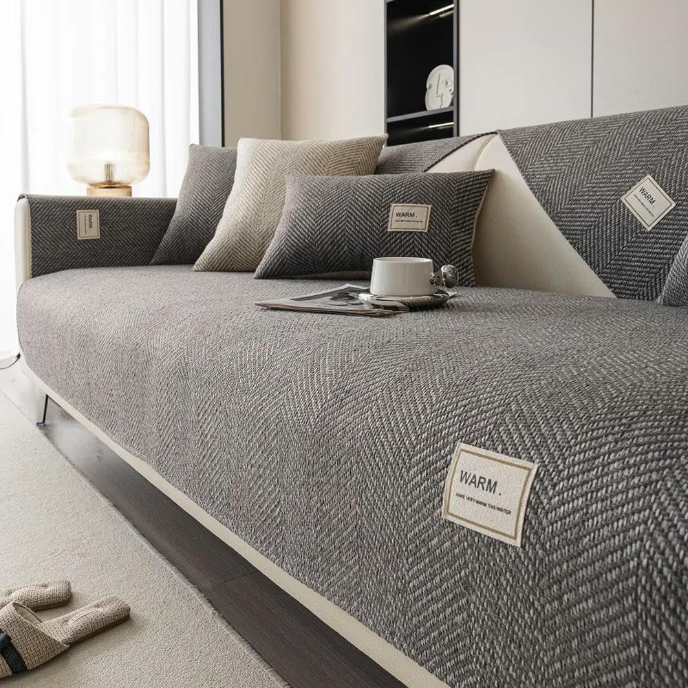 Scumlovy Solid Color Cotton Linen Sofa Cover Simple Non-Slip Dustproof Living Room Decoration Cushion Backrest Armrest Protect Towel