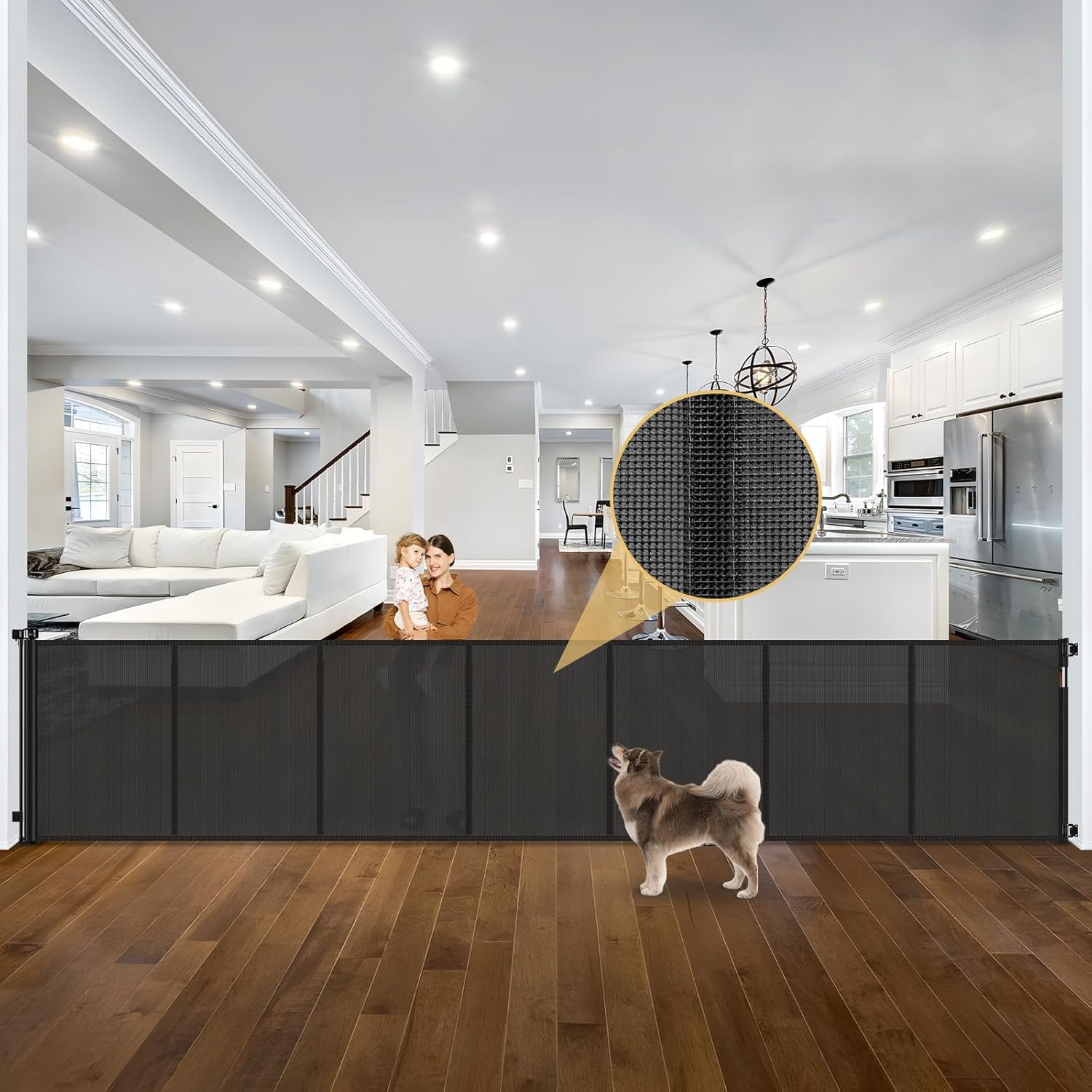 Reinforced 42" Tall x 195" Extra Long Baby Gates for Large Openings, Tall Retractable Baby Gates Extra Wide Dog Gate with Support Rods - Prevent Crawling Under, Indoor/Outdoor Retractable Fence, Black
