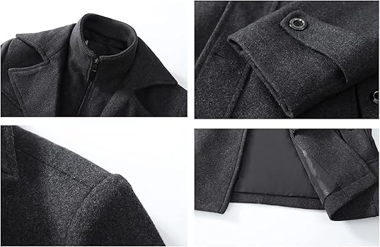 Mens Wool Blend Trench Coats Middle-length Double Collar Zipper