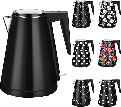 Miniatura 22 de Caldera de agua interior de acero inoxidable de doble pared de 1.2 L, inalámbrica, 1000 W de ebullición rápida con luz LED, cafetera y tetera