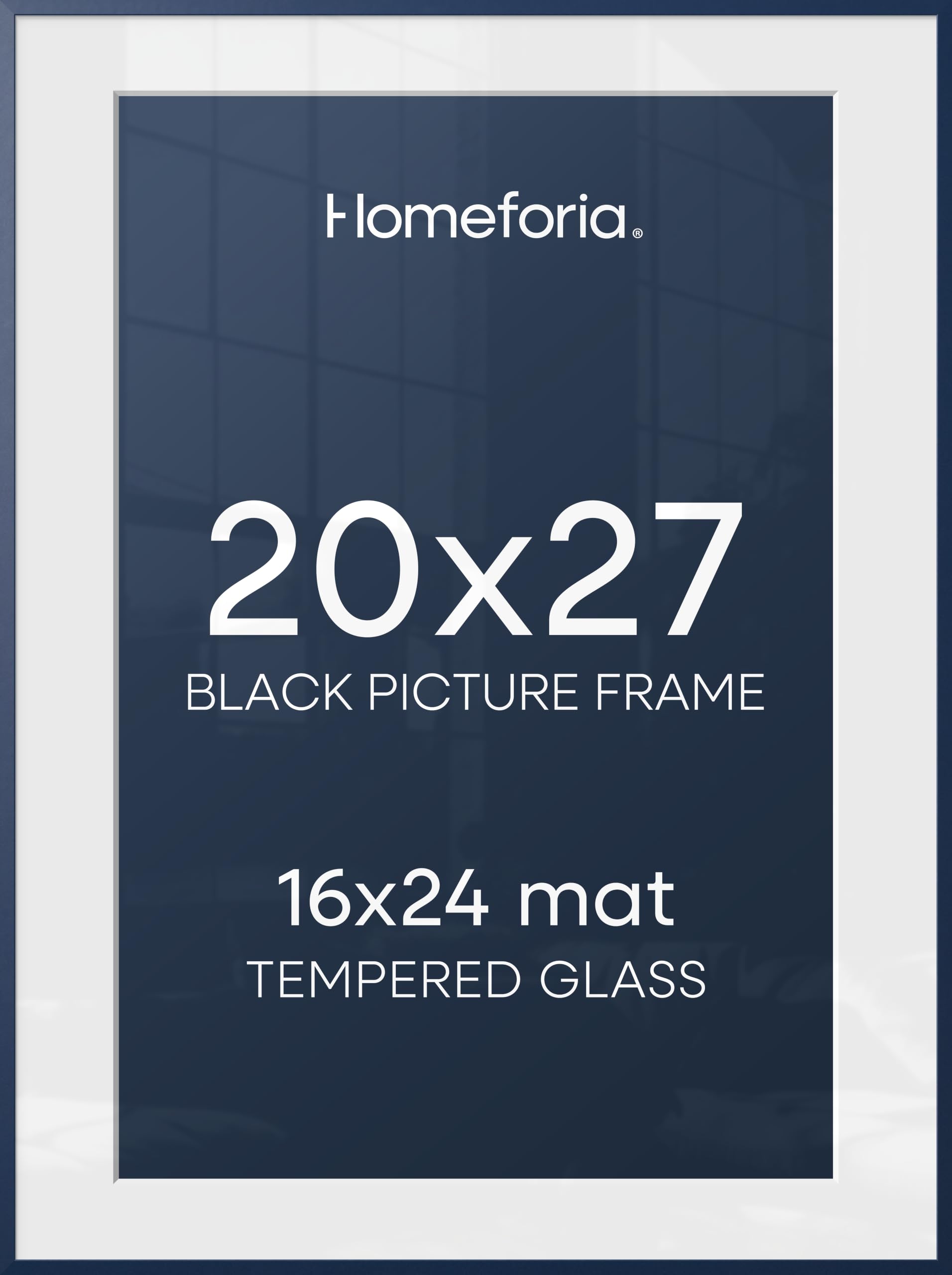 Homeforia 20x27 Blue Picture Frame, High-End Metal, 16x24 Mat, Glass