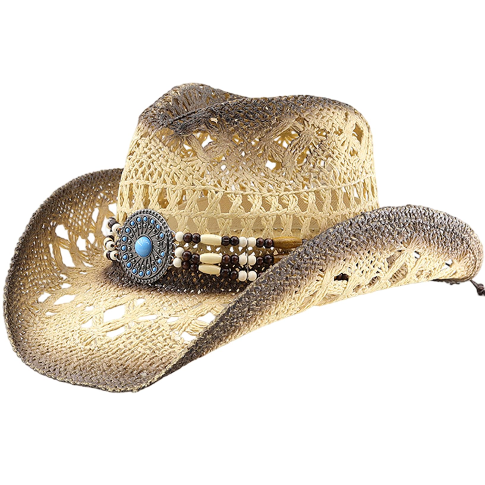 Xdyyjrasa Chapeau de Cow-Girl en Paille Occidentale avec Bord modelable – Bandes décoratives Chapeau de Cowboy en Paille pour Femmes et Hommes, Plage, Soleil
