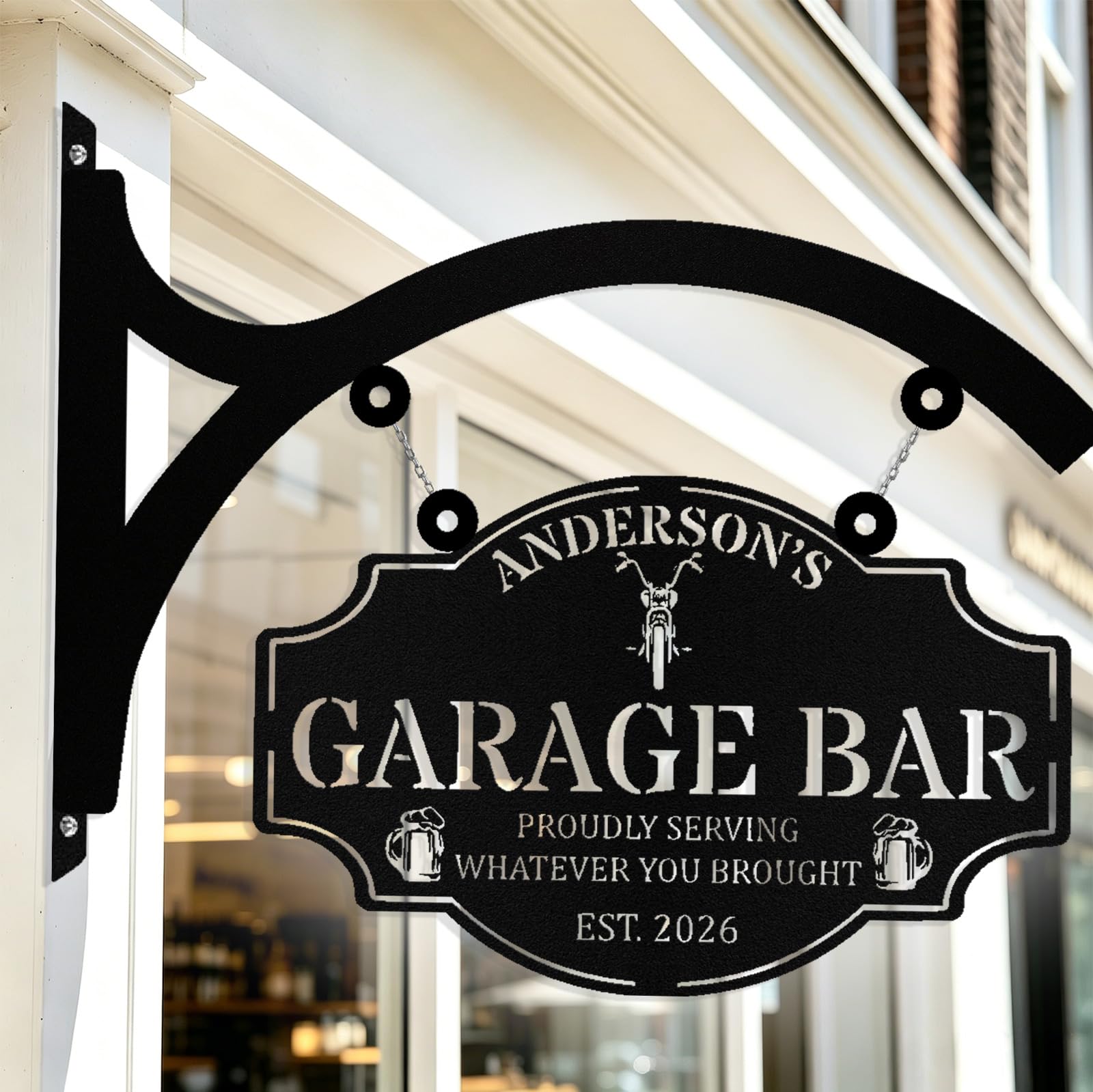 Custom Garage Bar Hanging Metal Sign, Personalized Bar Sign for Outdoor