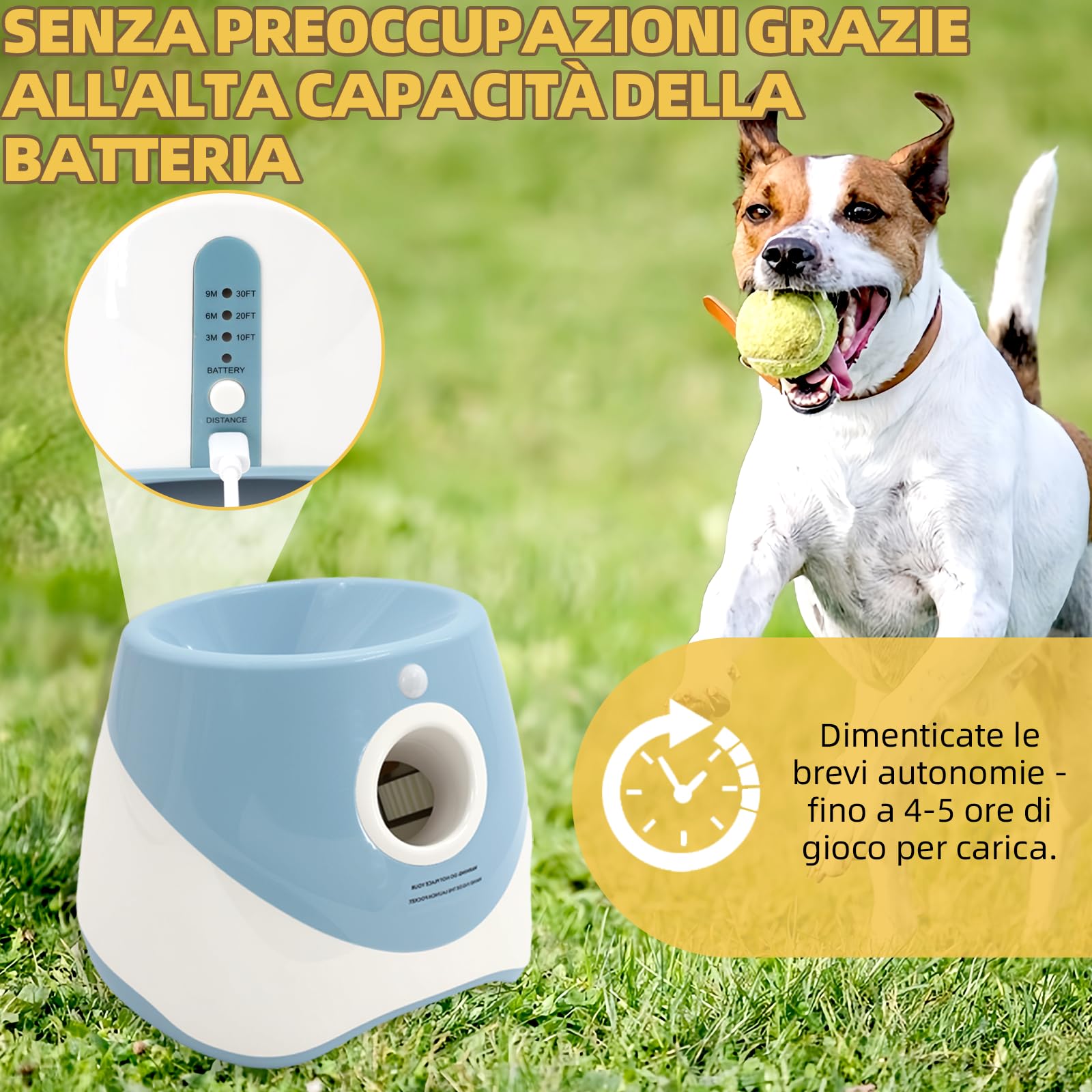 Gettatrice per cani con 6 palline da tennis, giocattolo elettrico interattivo per cani di piccola taglia, per interni ed esterni