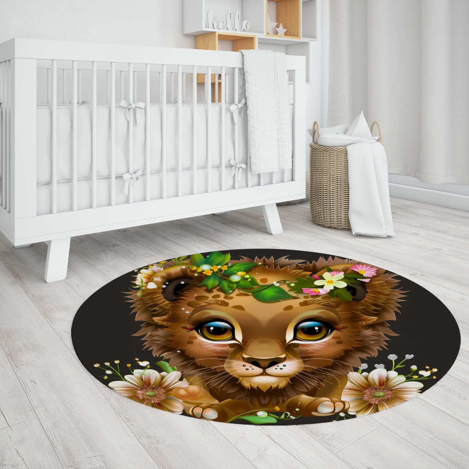 Mignon lionceau rond tapis petit animal lavable antidérapant pour chambre d'enfant