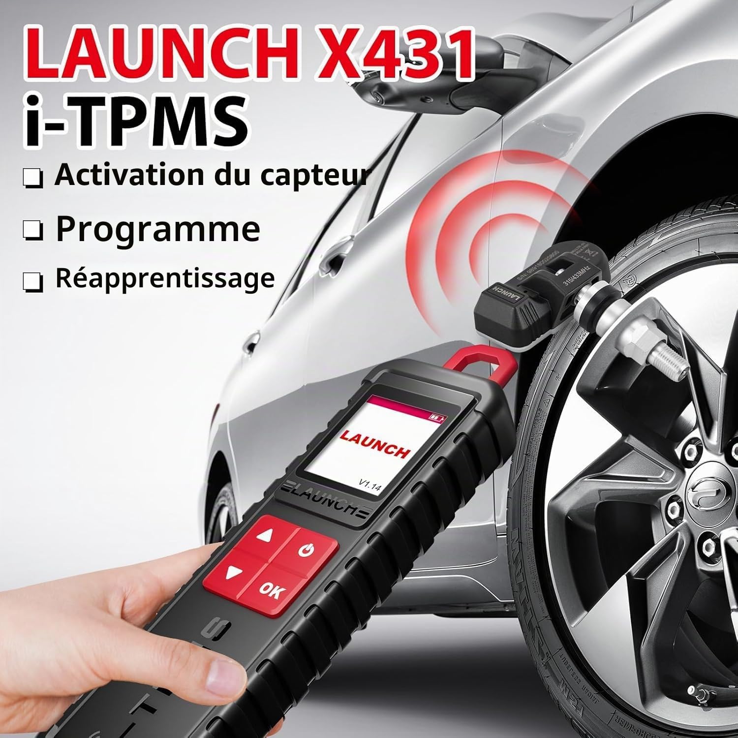 LAUNCH X431 TSGUM TPMS Testeur Pression Pneu,Activation/Lecture/Apprentissage/Programmation des Capteurs,TSGUN Manomètre Pression Pneus pour 98% des Véhicules TPMS Mondiaux.