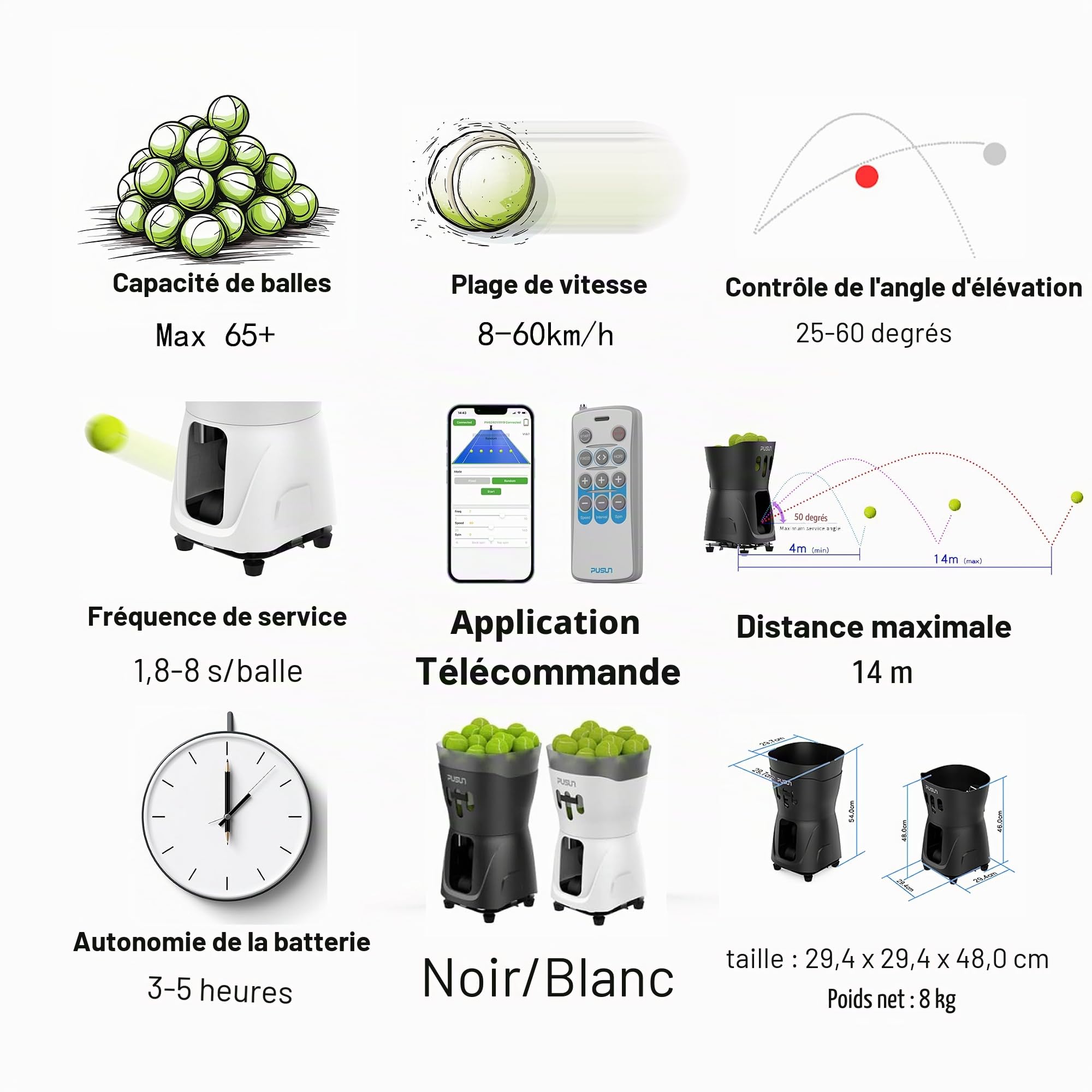 PT-Mini Pro Lance-balles Compact pour Tennis & Padel | Contrôle Intelligent, Vitesses & Effets réglables, Design Portable — idéal pour entraînement Mobile et précis à Domicile