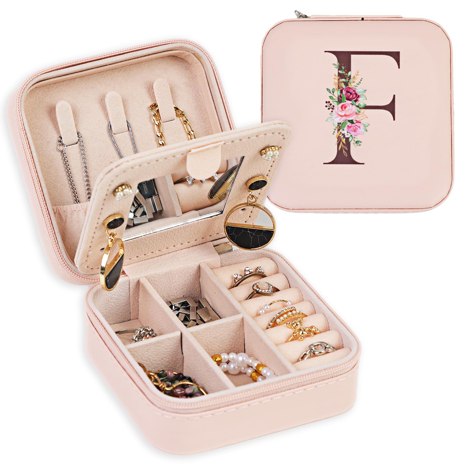 FUNARTY Travel Jewelry Box with Mirror for Women Girls, Jewelry