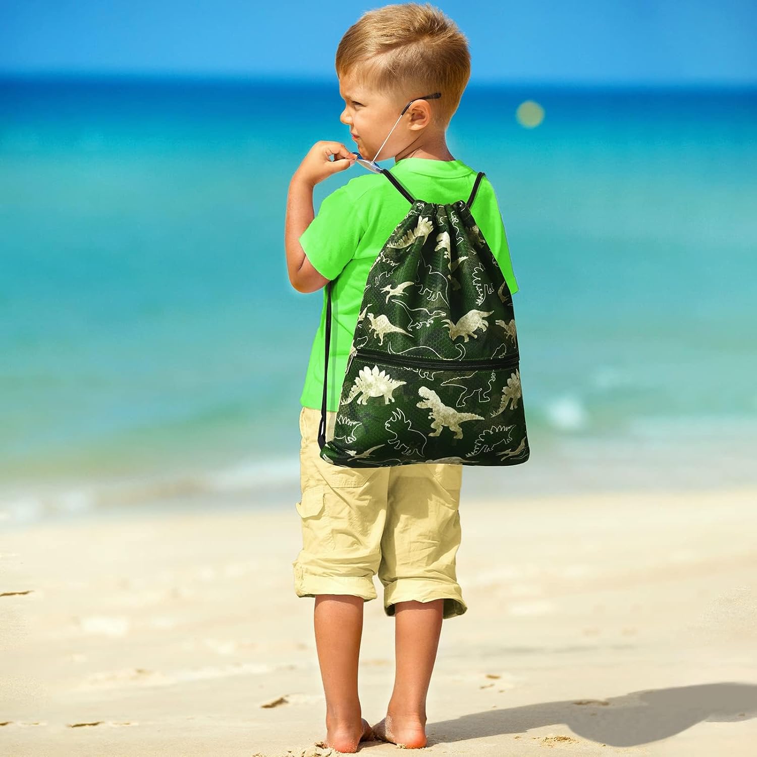 WAWASAM Kids Drawstring Backpack, Gym Swim Bag Cinch Bag for Girls Boys with Zipper Pocket