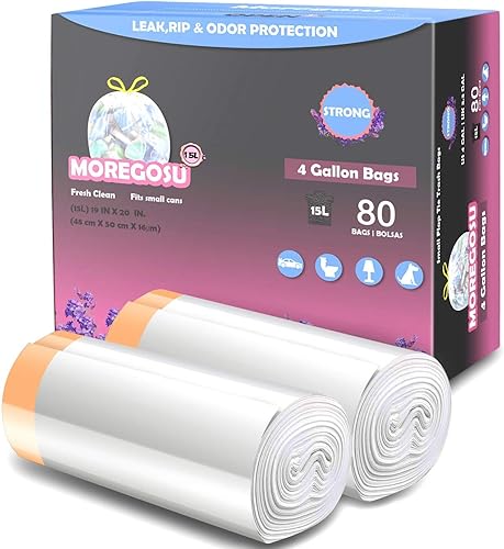 Bolsas de basura pequeñas de 4 galones, con cordón, de material grueso, para oficina, hogar, baño, cocina, 80 unidades
