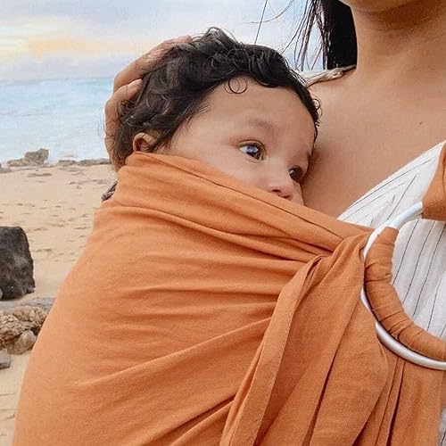 Miniatura 7 de Portabebés con anillo para bebé, extra suave, para recién nacidos a niños pequeños, ligero, transpirable, ajustable, color marrón