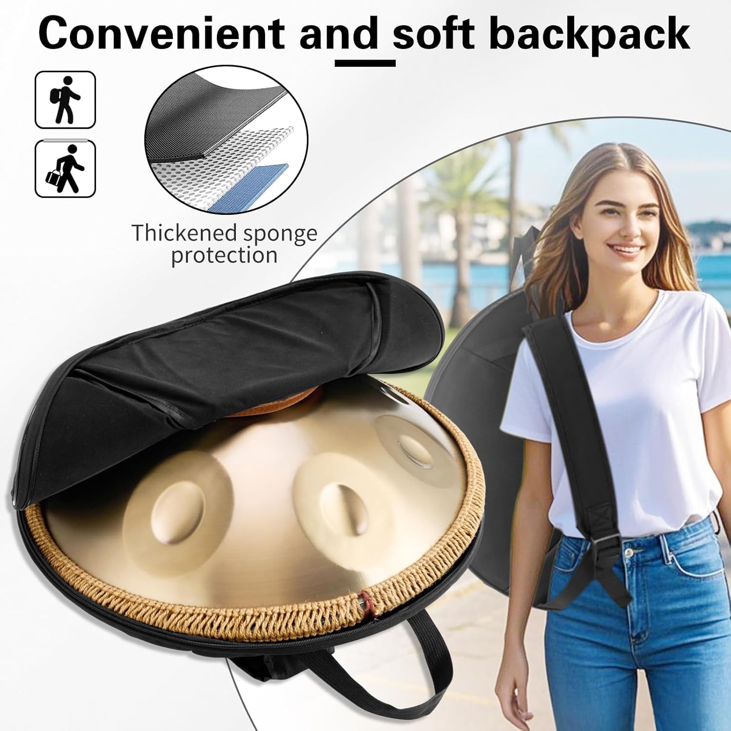 Handpan D Kurd 9 Noten, Stahl Handpan Instrument Komplett-Set mit Tasche, Ständer, Schlägel, Sitz und Zubehör, Handpan für Anfänger & Profis, Ideal für Meditation, Musiktherapie und Freizeit